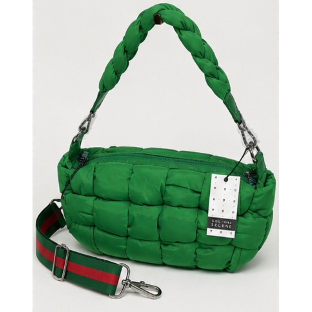 Sol and Selene Sixth Sense Medium Kelly Green Quilted Puffer Bag Braided Handle - Picture 2 of 5